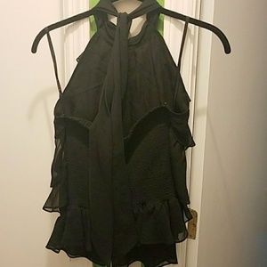 *SALE*  Rampage Black Tiered Ruffle Waterfall Halter Top~Chiffon-like